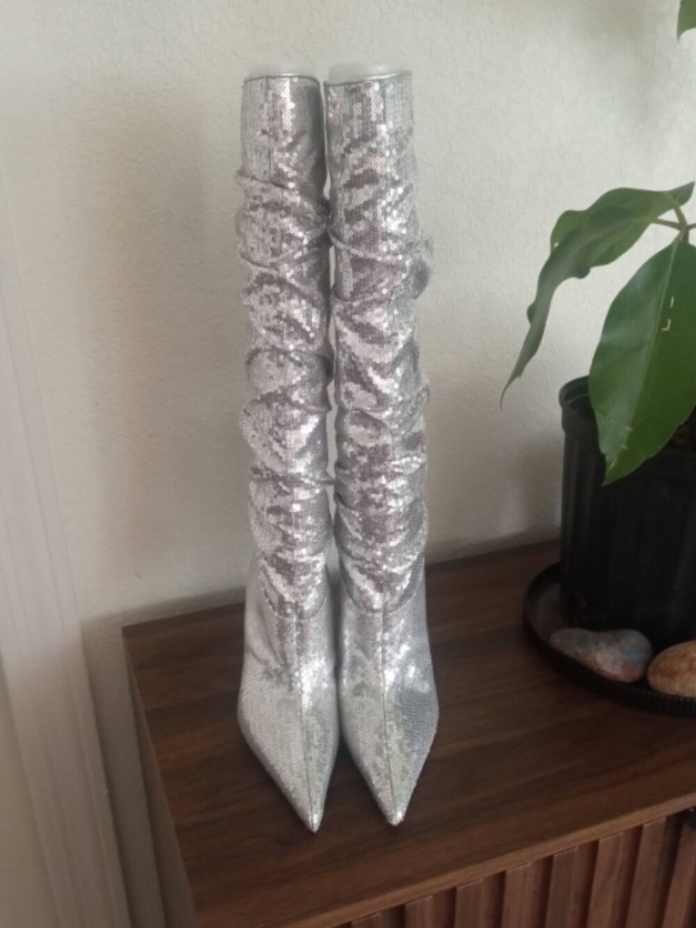 New MICHAEL Michael Kors Luna Silver Sequined Boot Womens Size 6.5M